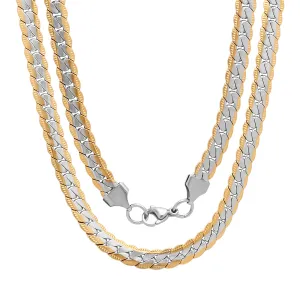 ROBUST Mens 18K Gold IP Two Tone Stainless Steel Flat Curb Chain Necklace 24 Inch