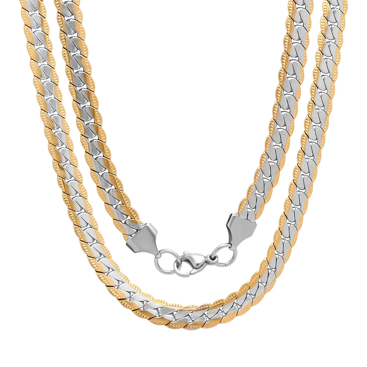 ROBUST Mens 18K Gold IP Two Tone Stainless Steel Flat Curb Chain Necklace 24 Inch