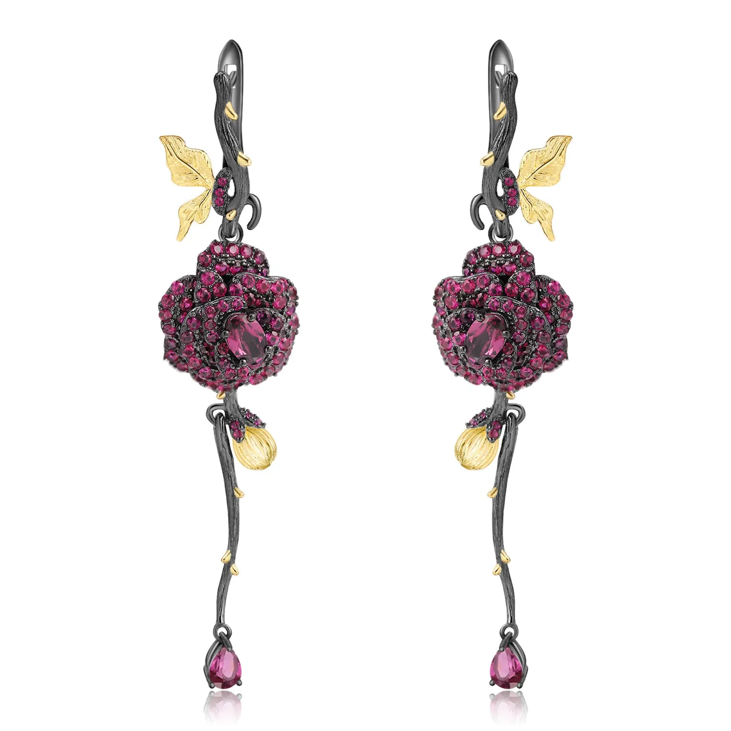 Rose Design s925 Silver Natural Colorful Drop Earrings for Women