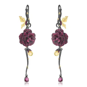 Rose Design s925 Silver Natural Colorful Drop Earrings for Women