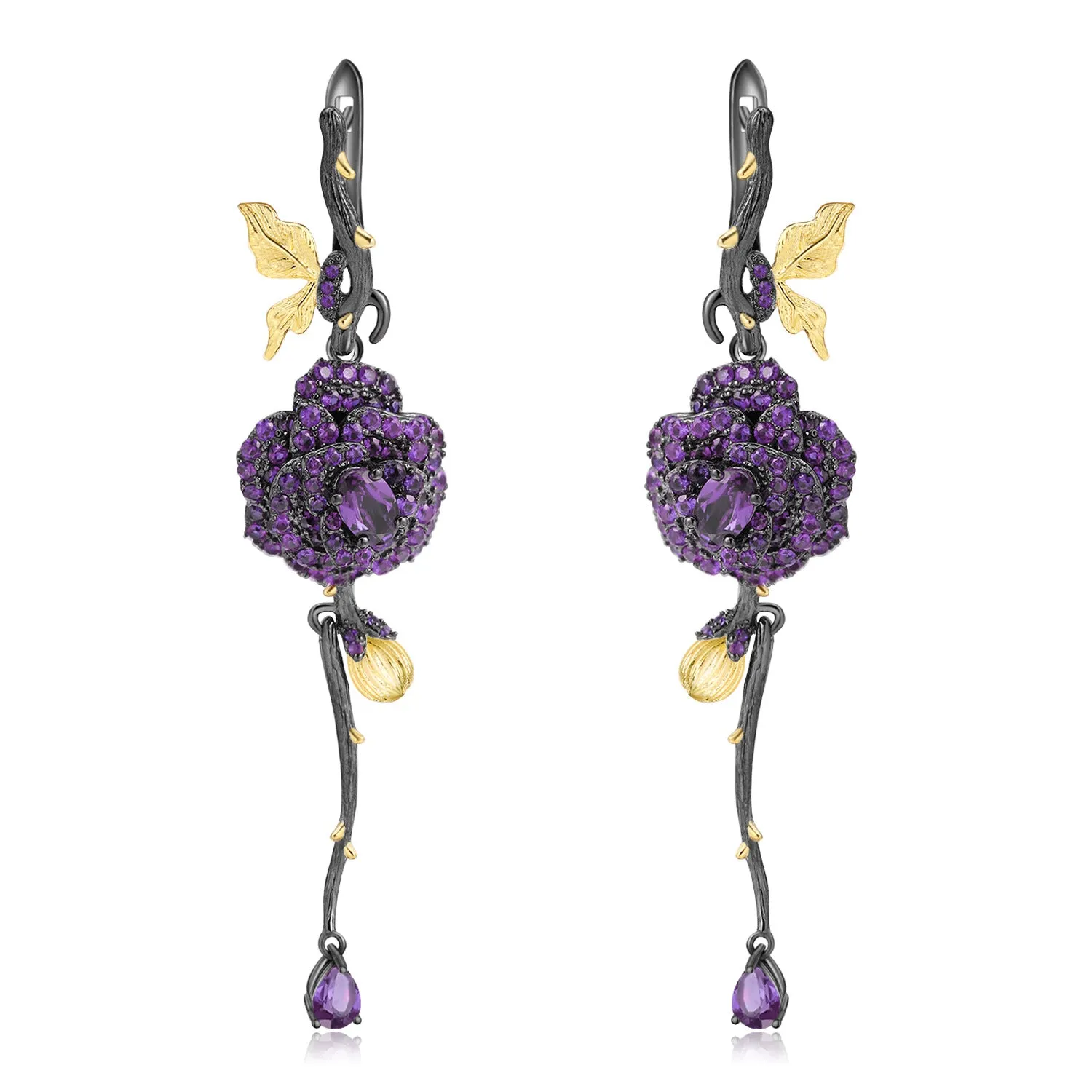 Rose Design s925 Silver Natural Colorful Drop Earrings for Women