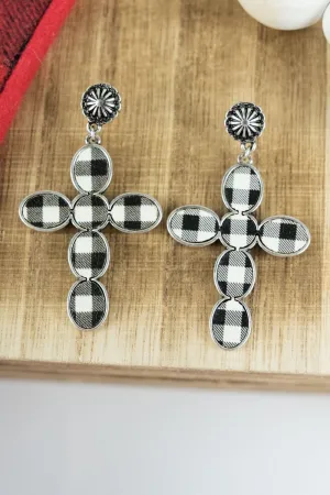 SALE! Concho and Cross White and Black Tipton Earrings