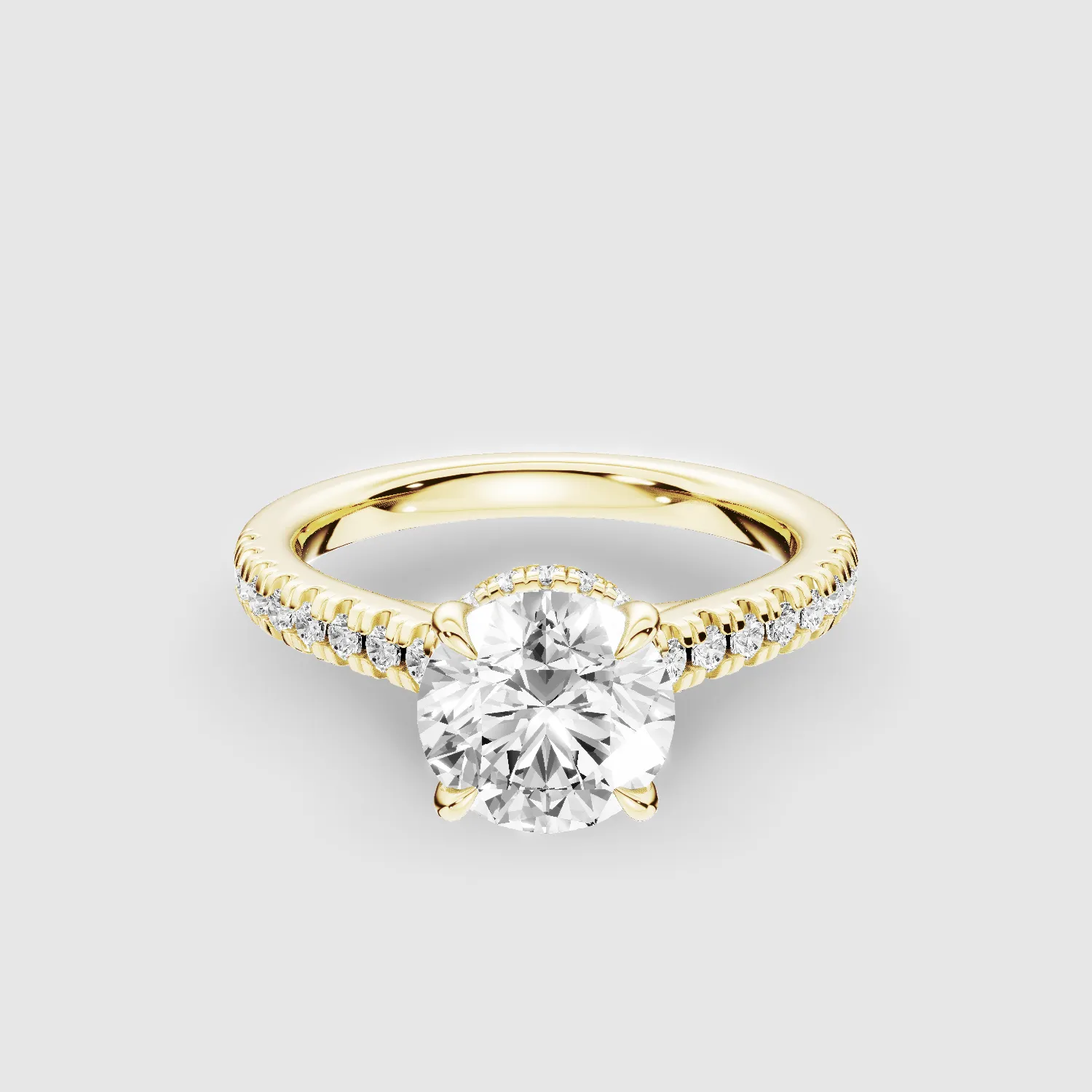 Shadow-Halo French Pave Solitaire Ring-Round