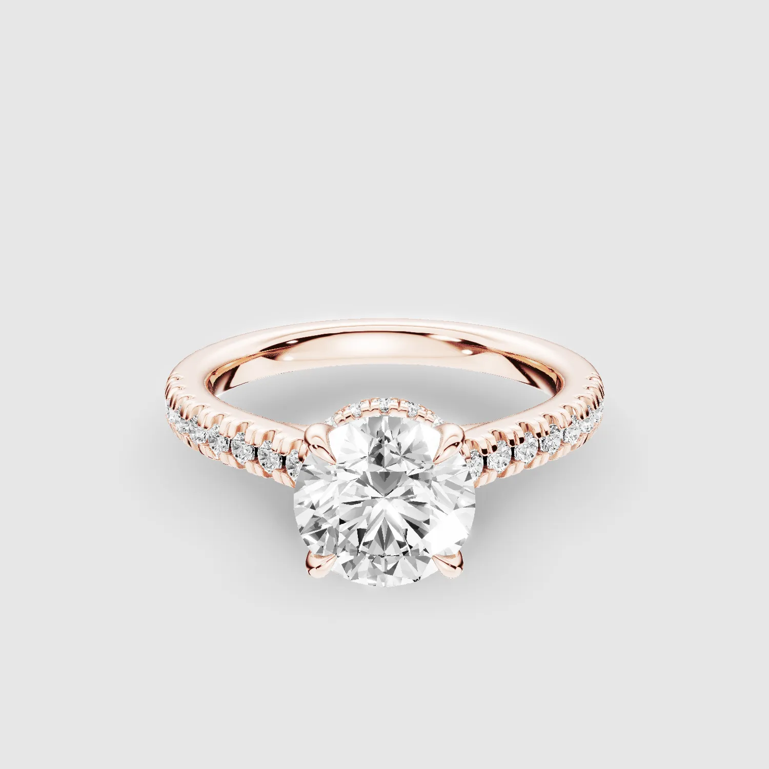 Shadow-Halo French Pave Solitaire Ring-Round