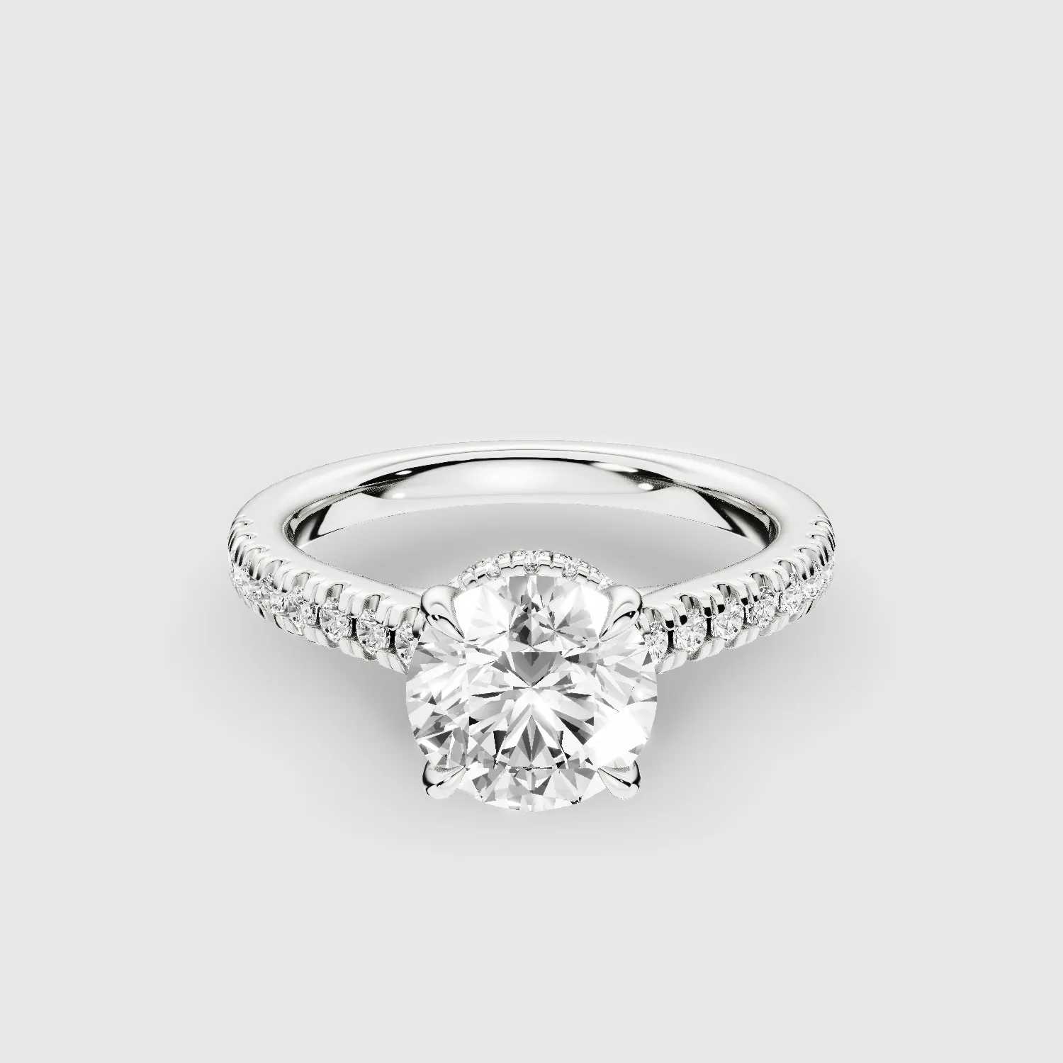 Shadow-Halo French Pave Solitaire Ring-Round