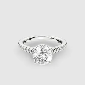 Shadow-Halo French Pave Solitaire Ring-Round