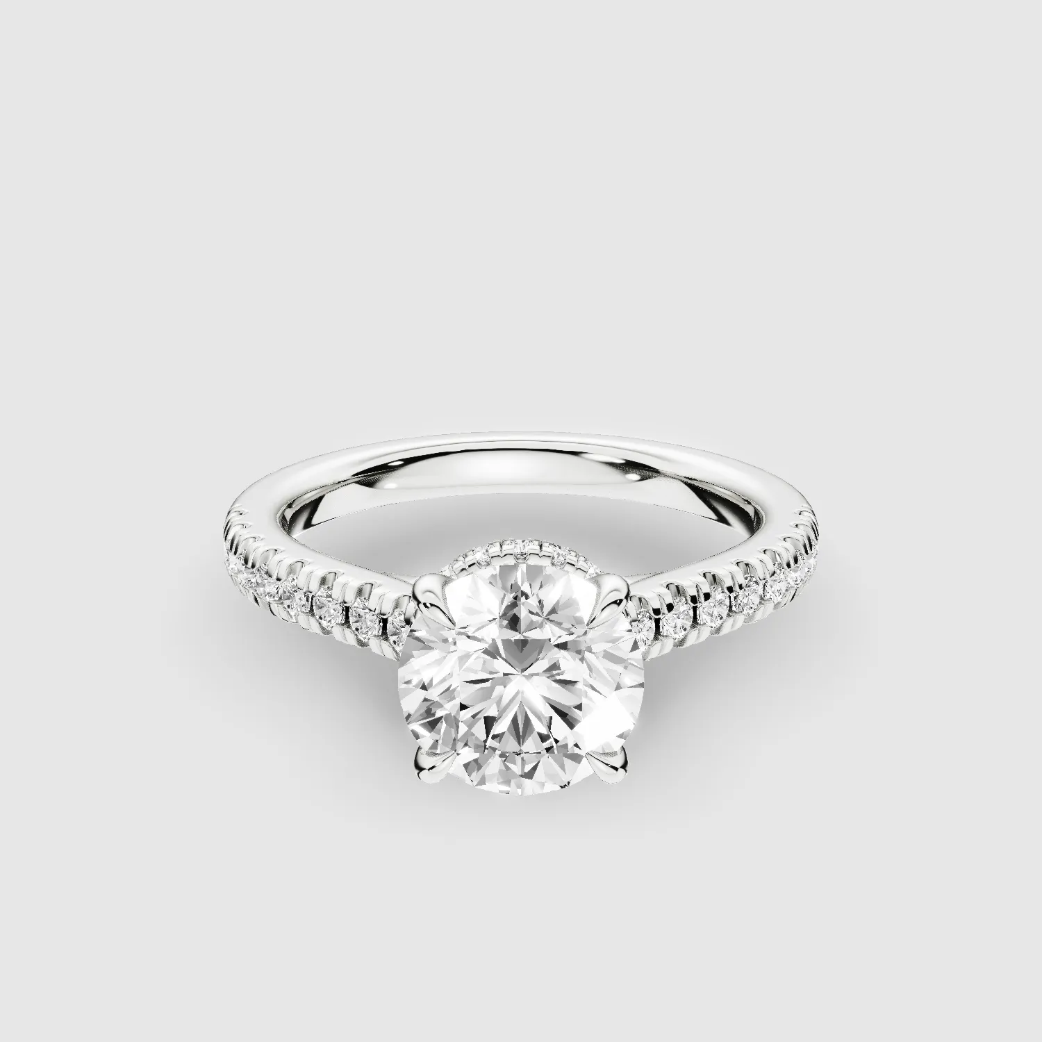Shadow-Halo French Pave Solitaire Ring-Round