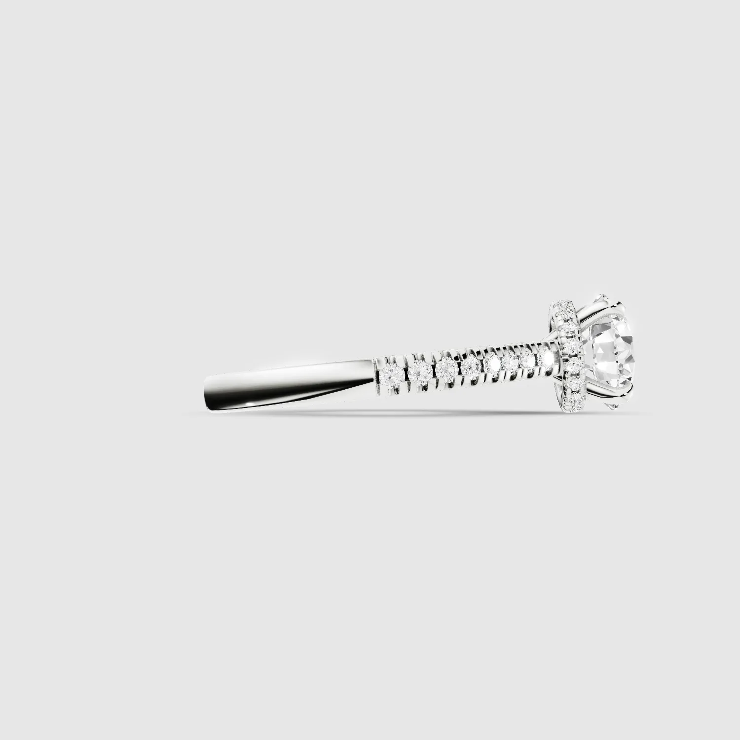 Shadow-Halo French Pave Solitaire Ring-Round