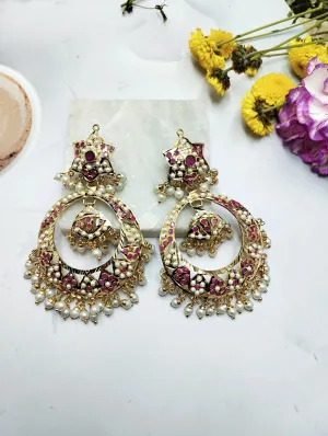 Shanya Magenta Rose Jadau Chandbali Earrings
