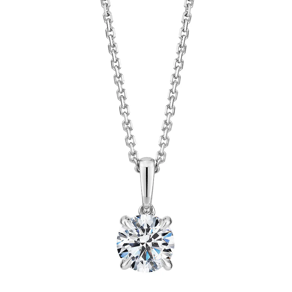 Signature Simulant Diamond 0.70 carat* round brilliant solitaire pendant in 14 carat white gold