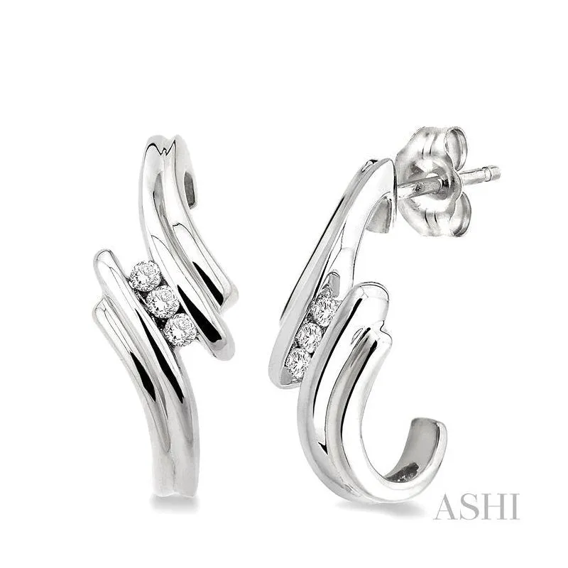 Silver 3 Stone Diamond Fashion Half Hoop Earrings