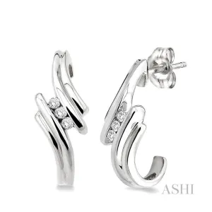 Silver 3 Stone Diamond Fashion Half Hoop Earrings