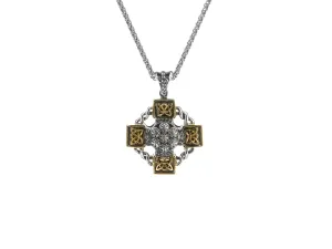 Silver And 10k Gold Celtic Wheel Cross Pendant- White Topaz | Keith Jack