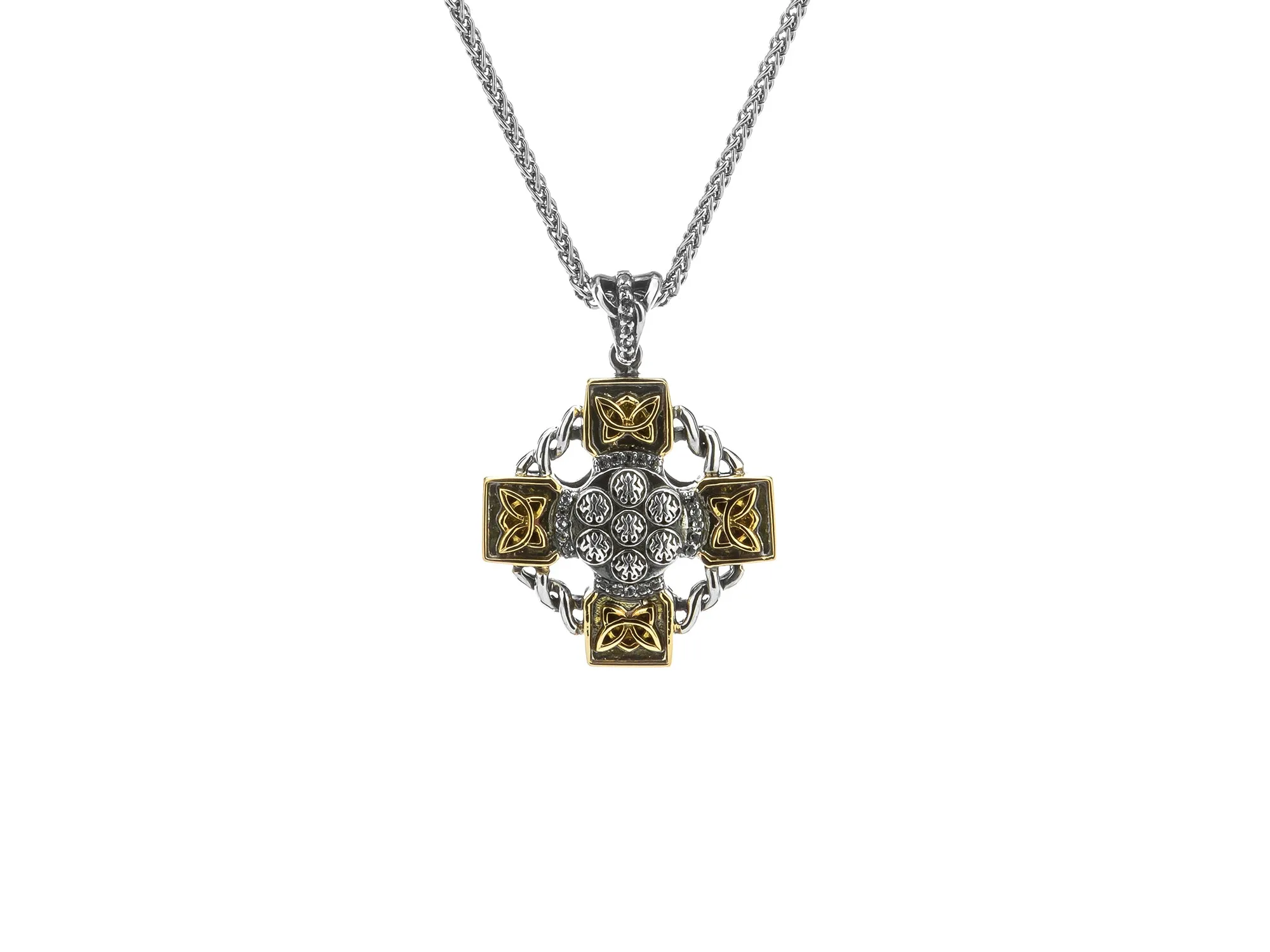 Silver And 10k Gold Celtic Wheel Cross Pendant- White Topaz | Keith Jack