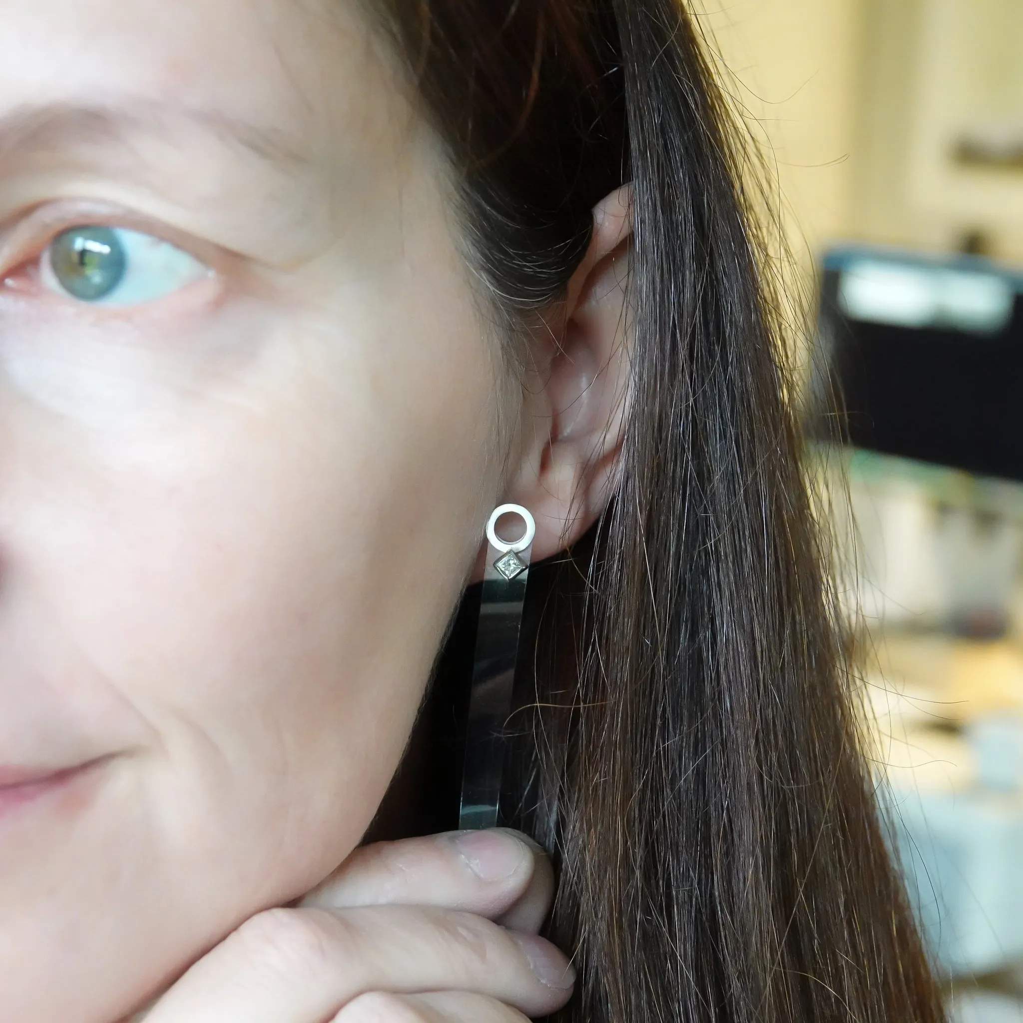 Silver and 18ct white gold diamond contemporary earrings