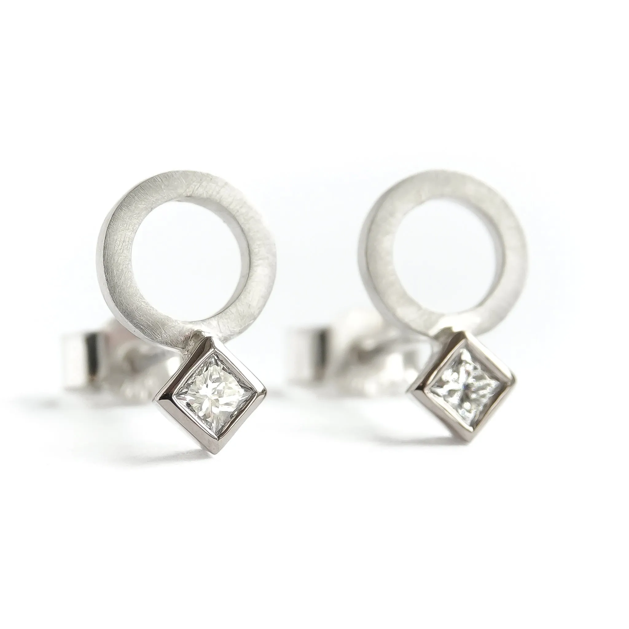 Silver and 18ct white gold diamond contemporary earrings