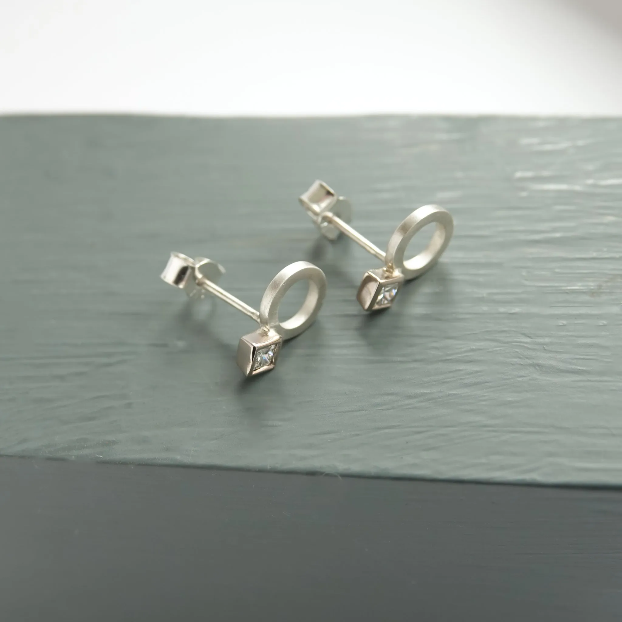 Silver and 18ct white gold diamond contemporary earrings