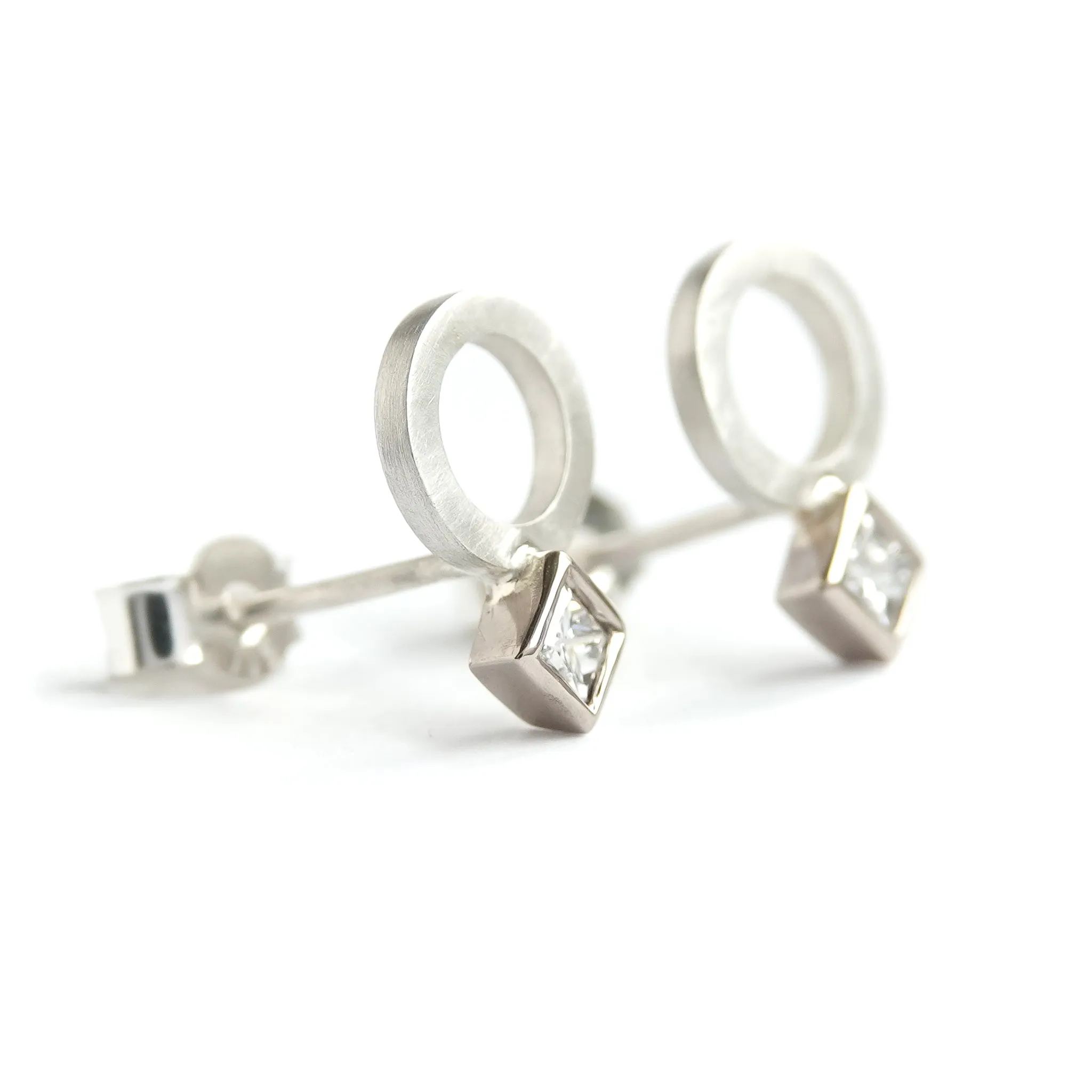 Silver and 18ct white gold diamond contemporary earrings
