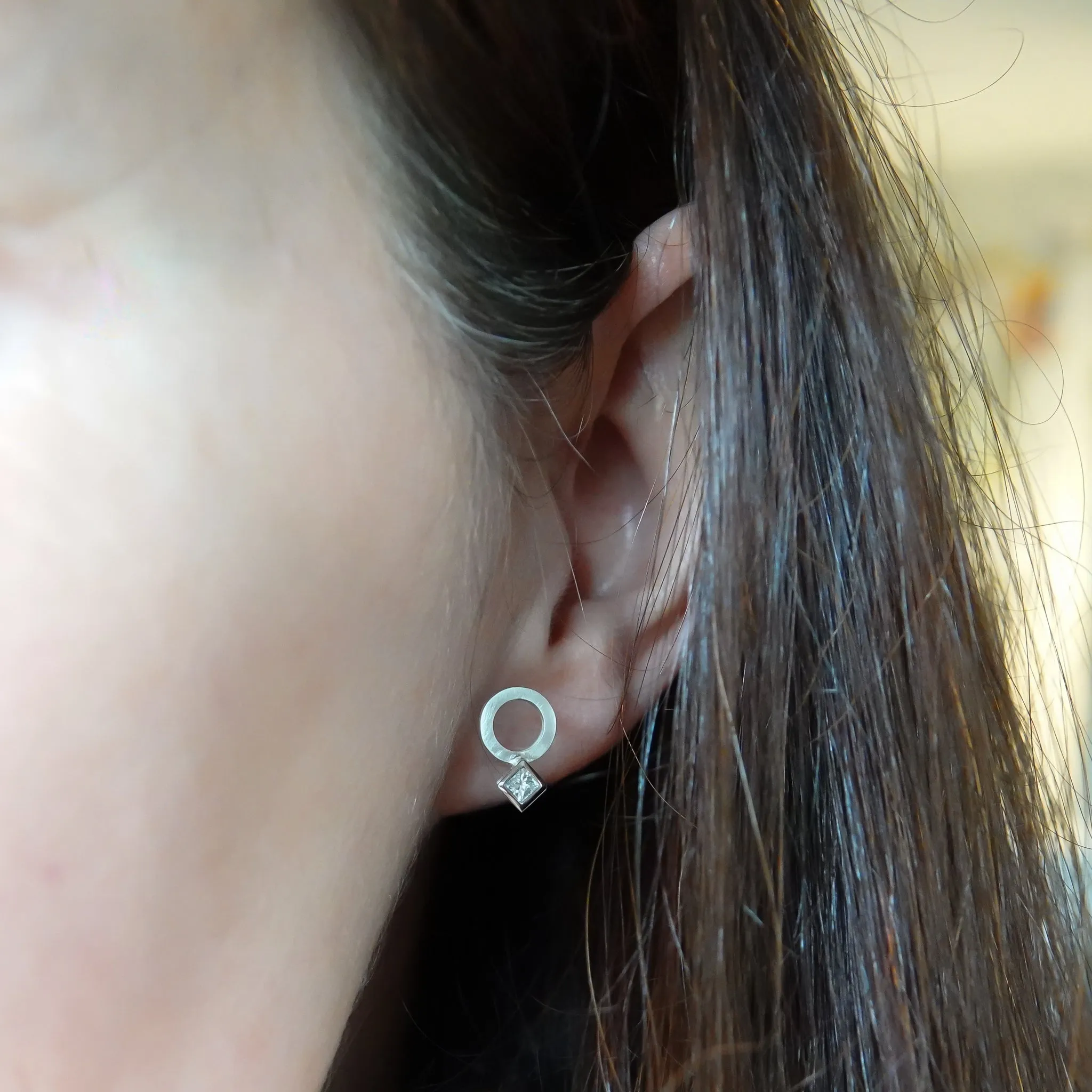 Silver and 18ct white gold diamond contemporary earrings