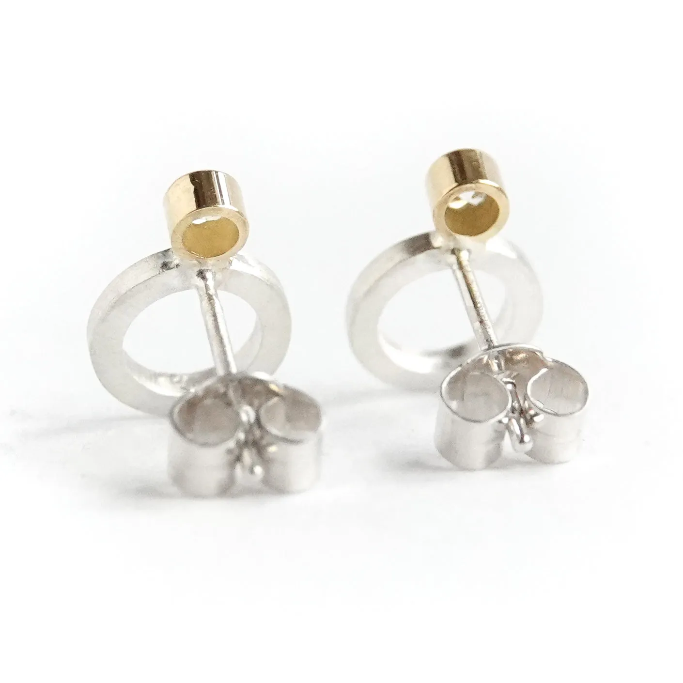 Silver and yellow gold diamond contemporary earrings