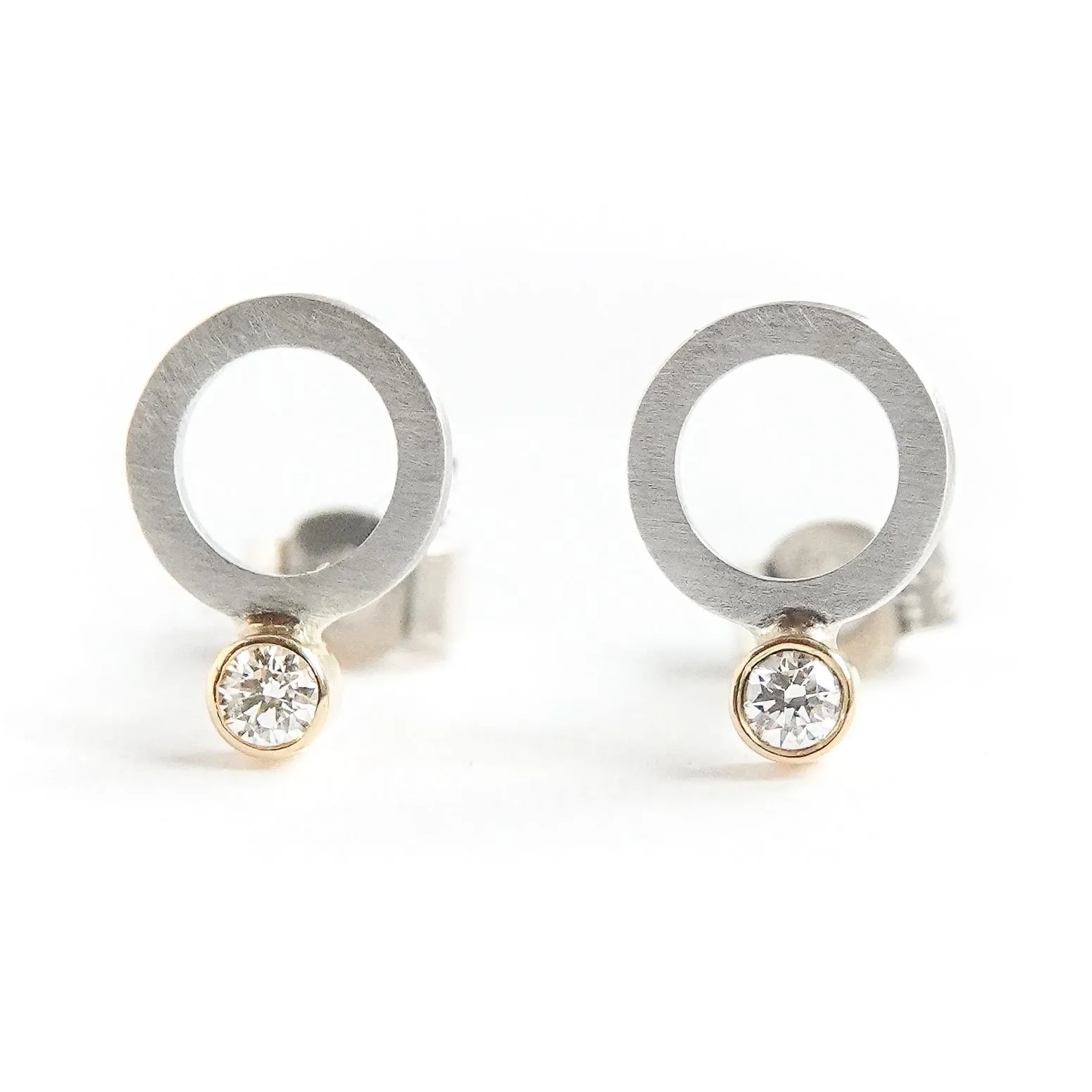 Silver and yellow gold diamond contemporary earrings