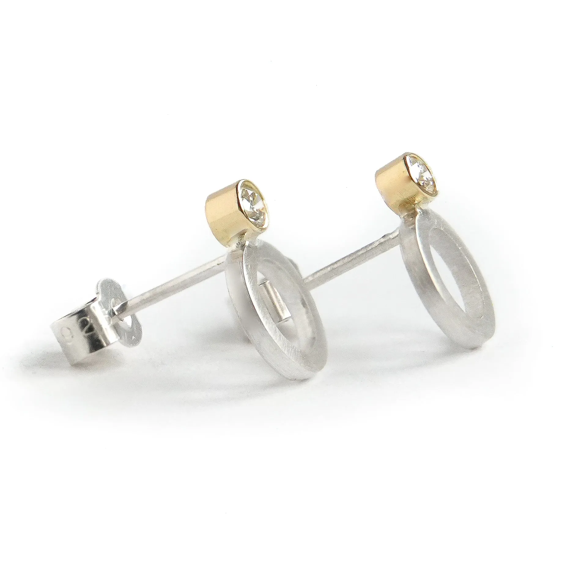Silver and yellow gold diamond contemporary earrings