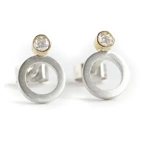 Silver and yellow gold diamond contemporary earrings