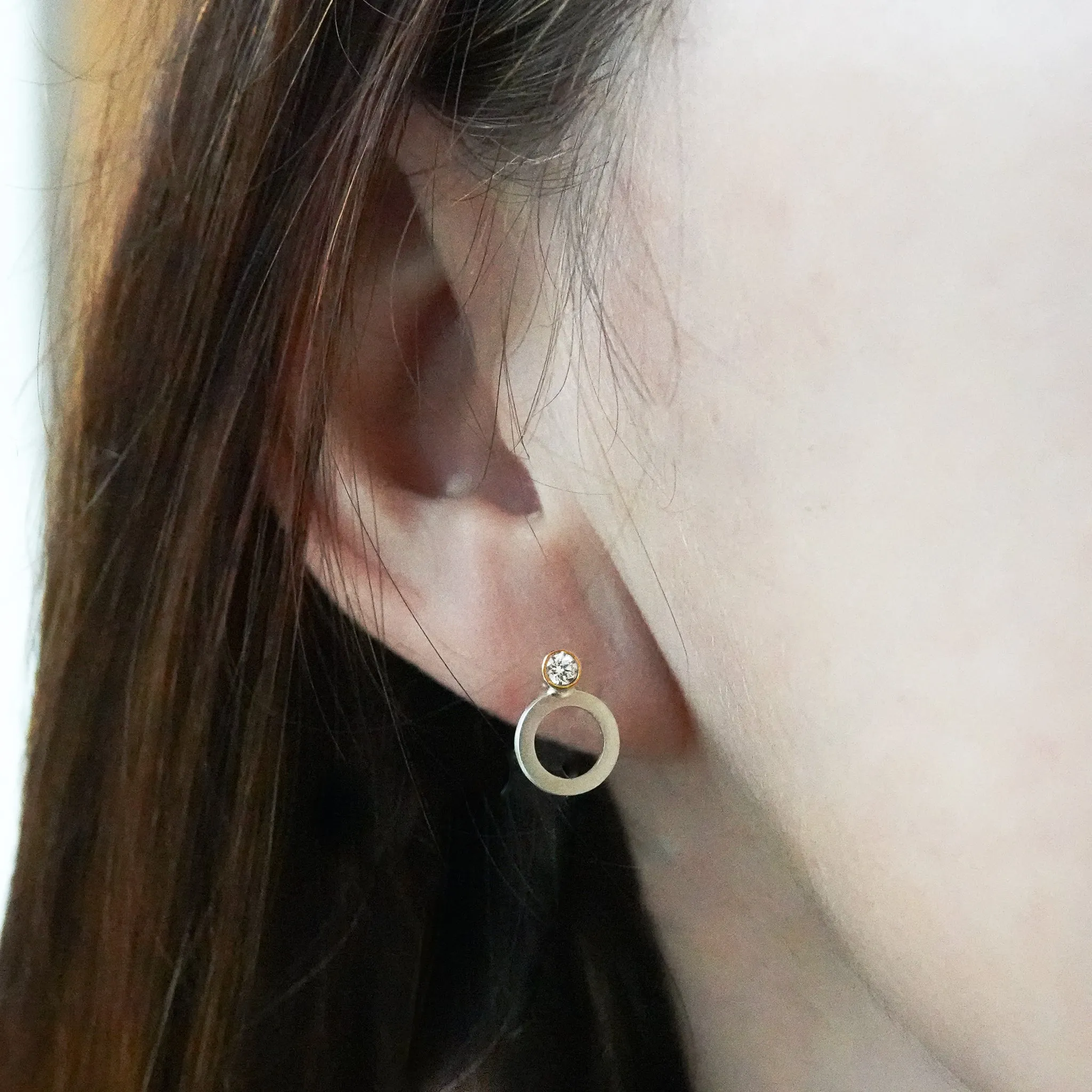 Silver and yellow gold diamond contemporary earrings