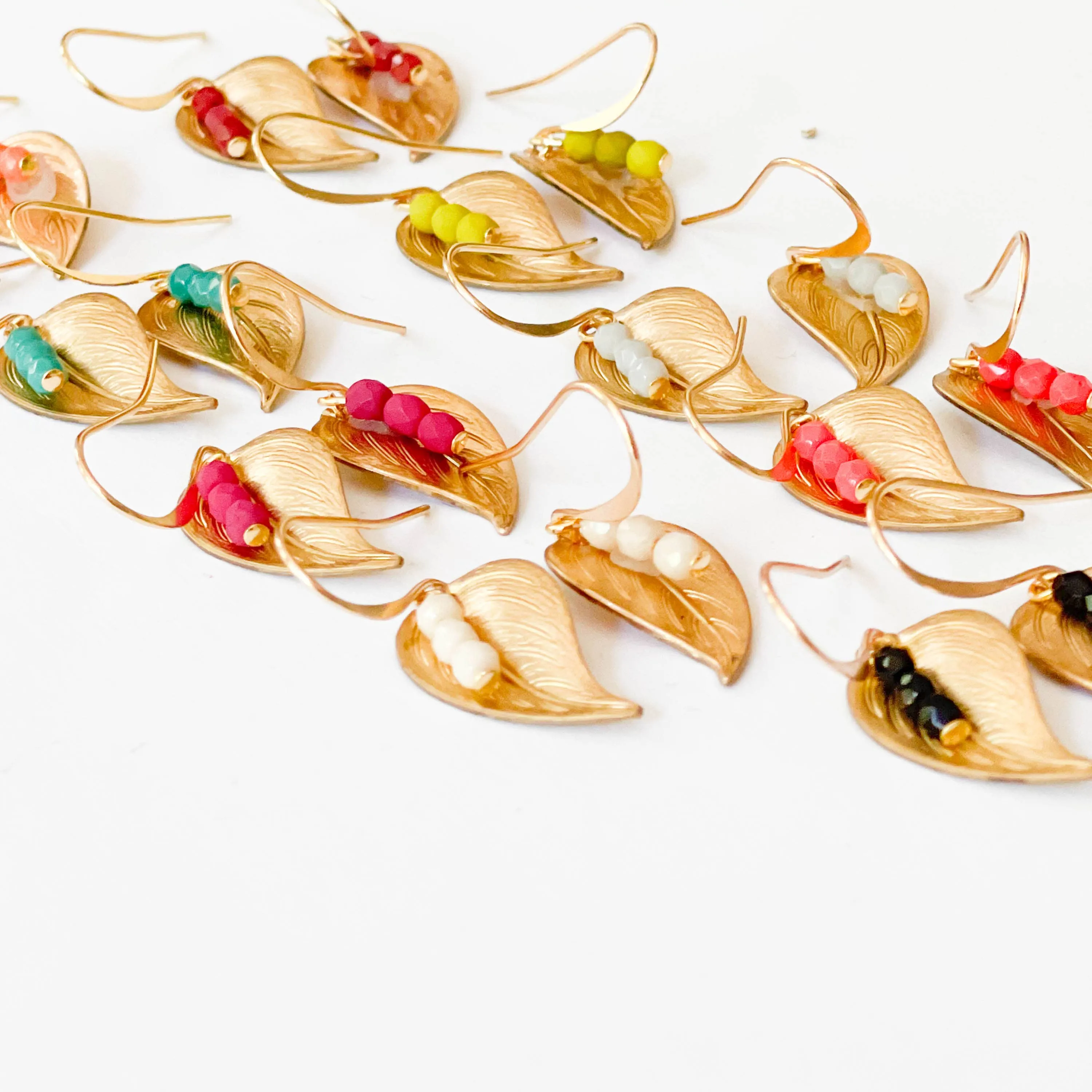 Small leaf earrings with colorful beads