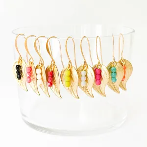 Small leaf earrings with colorful beads