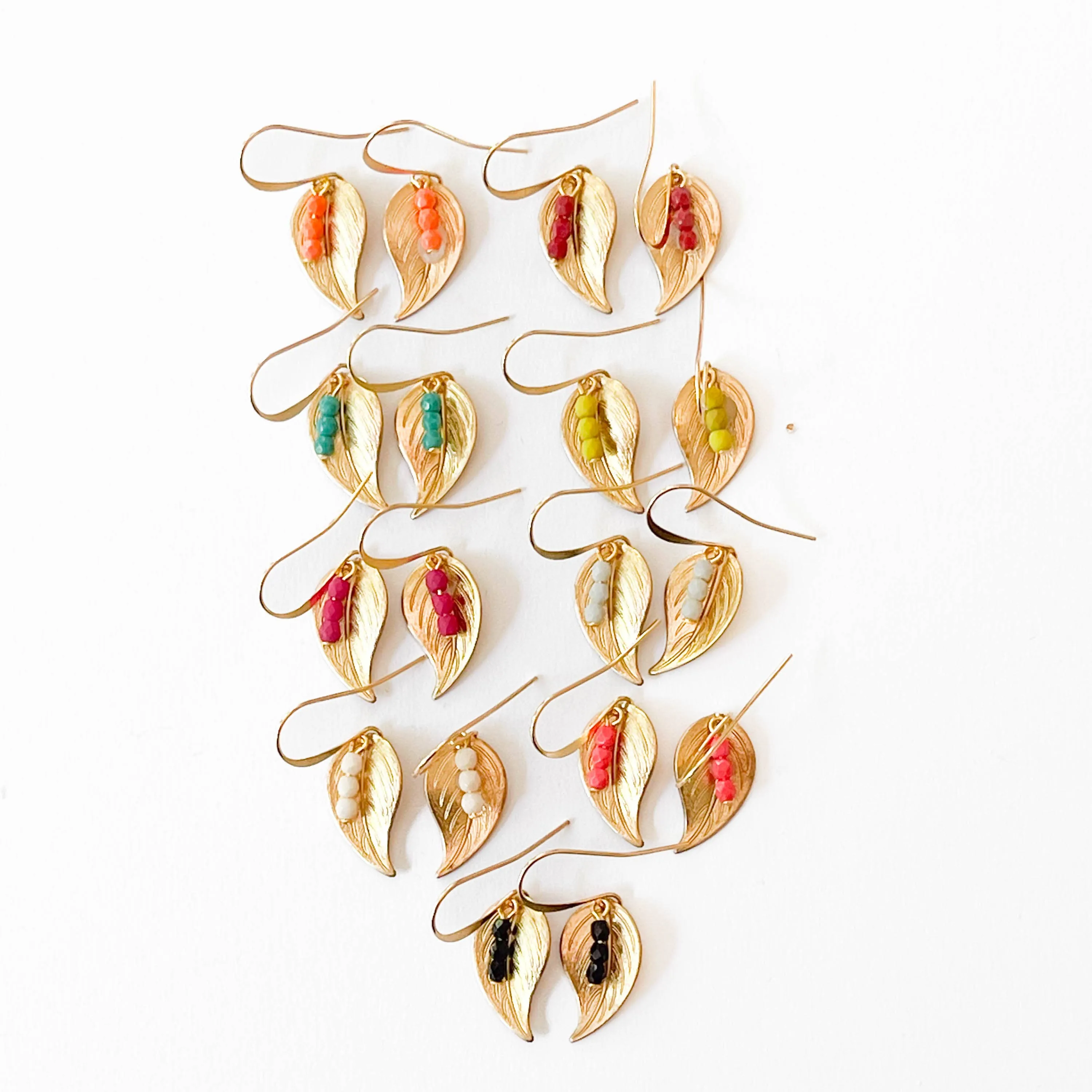 Small leaf earrings with colorful beads
