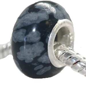 Snowflake Obsidian Stone European Bead Compatible for Most European Snake Chain Bracelet