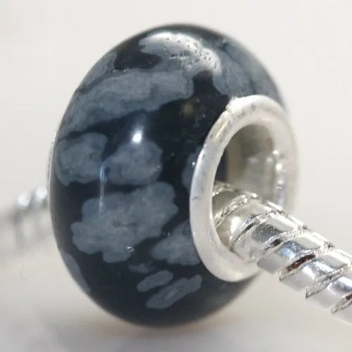 Snowflake Obsidian Stone European Bead Compatible for Most European Snake Chain Bracelet