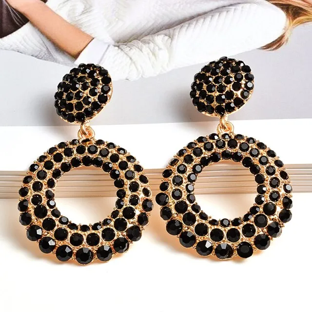 Statement Round Colorful Rhinestone Long Drop Earrings
