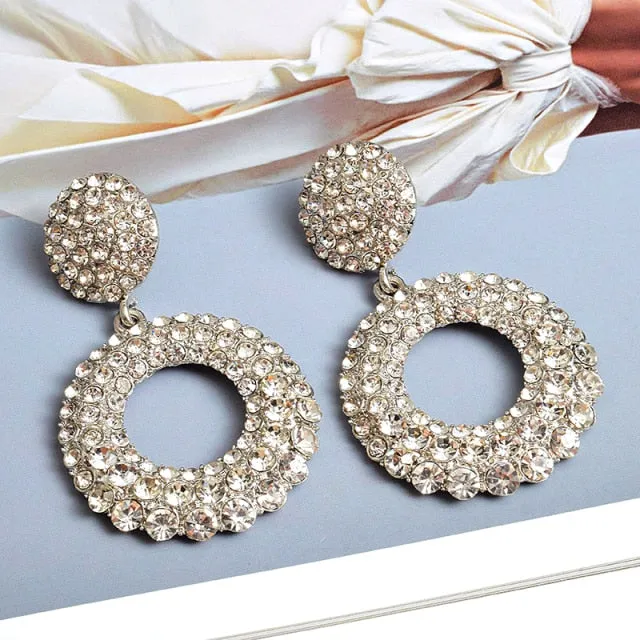 Statement Round Colorful Rhinestone Long Drop Earrings
