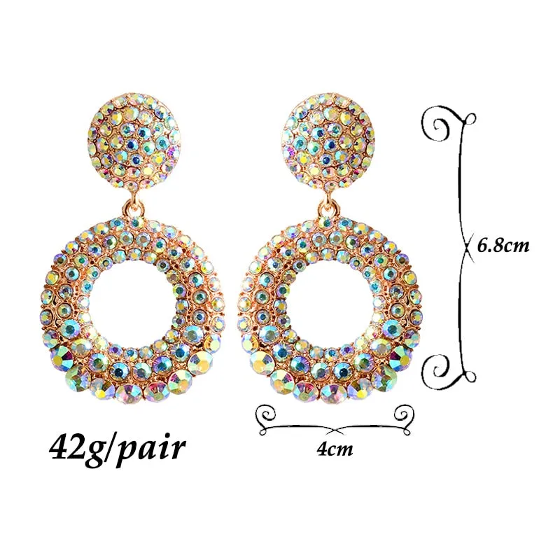 Statement Round Colorful Rhinestone Long Drop Earrings