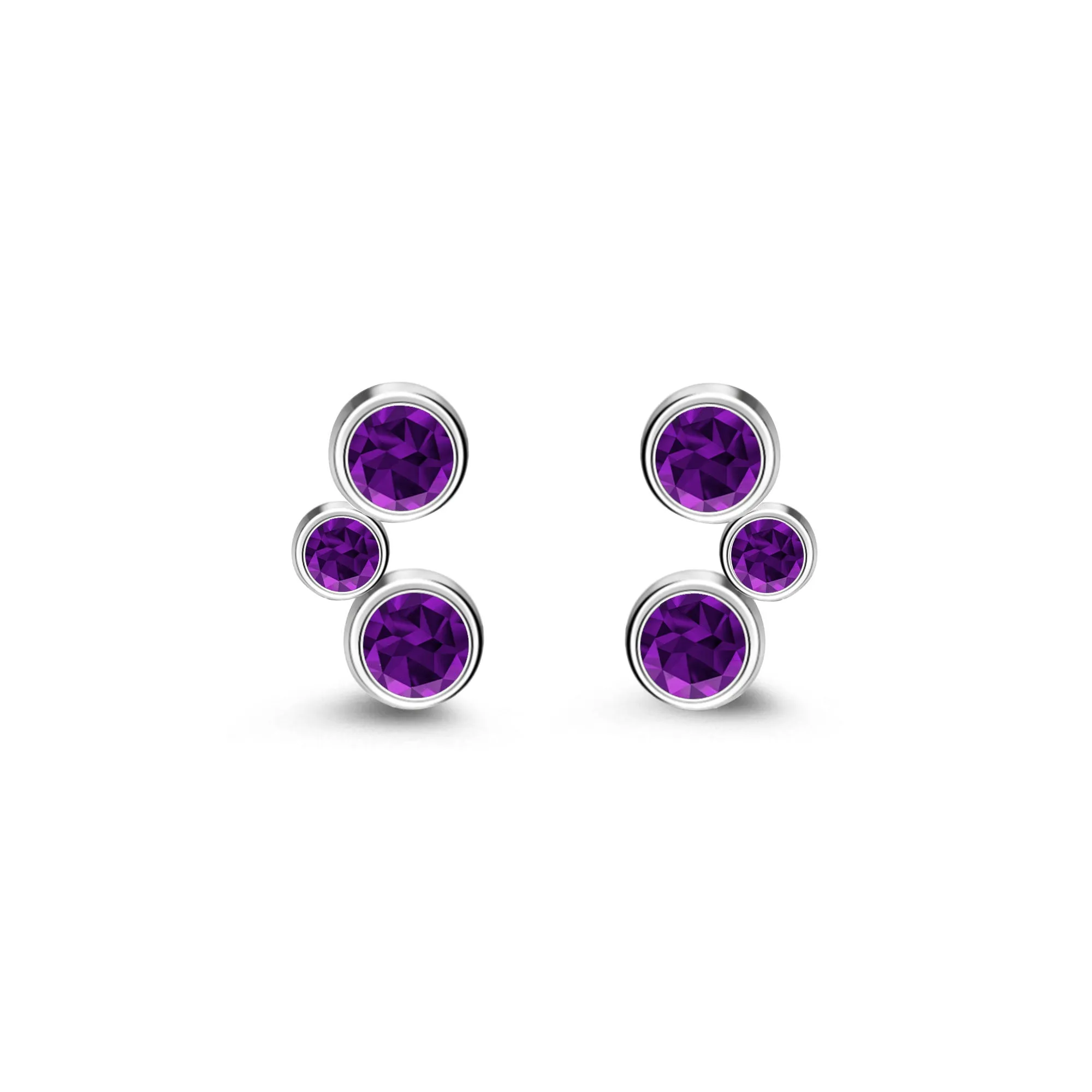 Sterling Silver Amethyst Bubble Stud Earrings