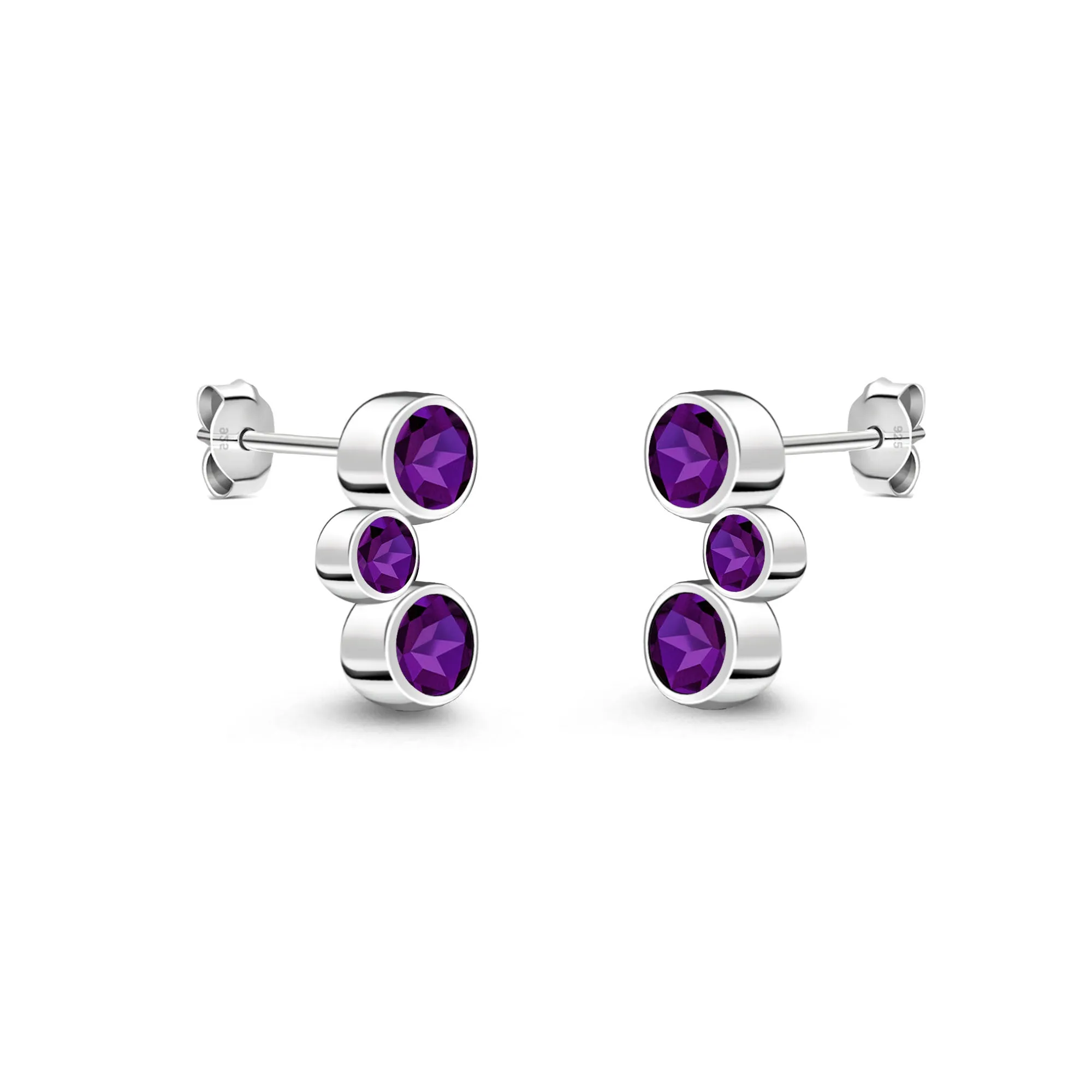 Sterling Silver Amethyst Bubble Stud Earrings