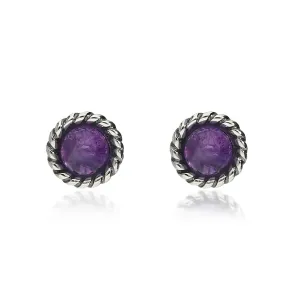 Sterling Silver Amethyst Rope edge Round Stud Earrings