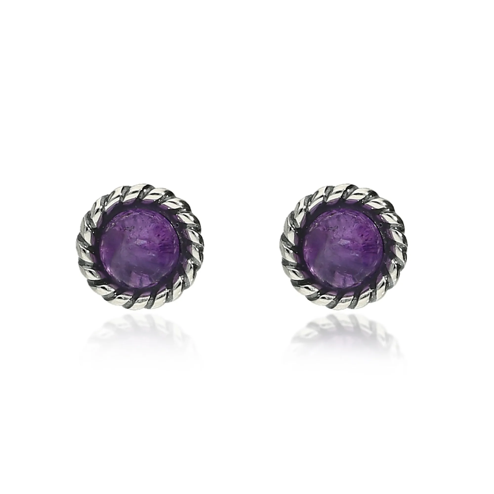 Sterling Silver Amethyst Rope edge Round Stud Earrings