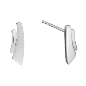 Sterling Silver Contemporary Studs Curved Double Bar Stud Earrings