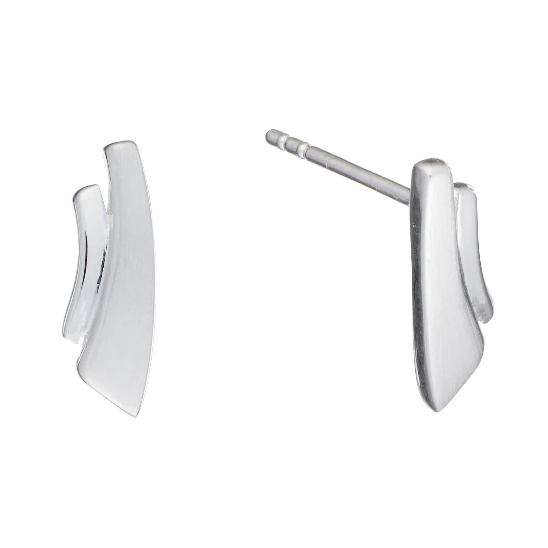 Sterling Silver Contemporary Studs Curved Double Bar Stud Earrings