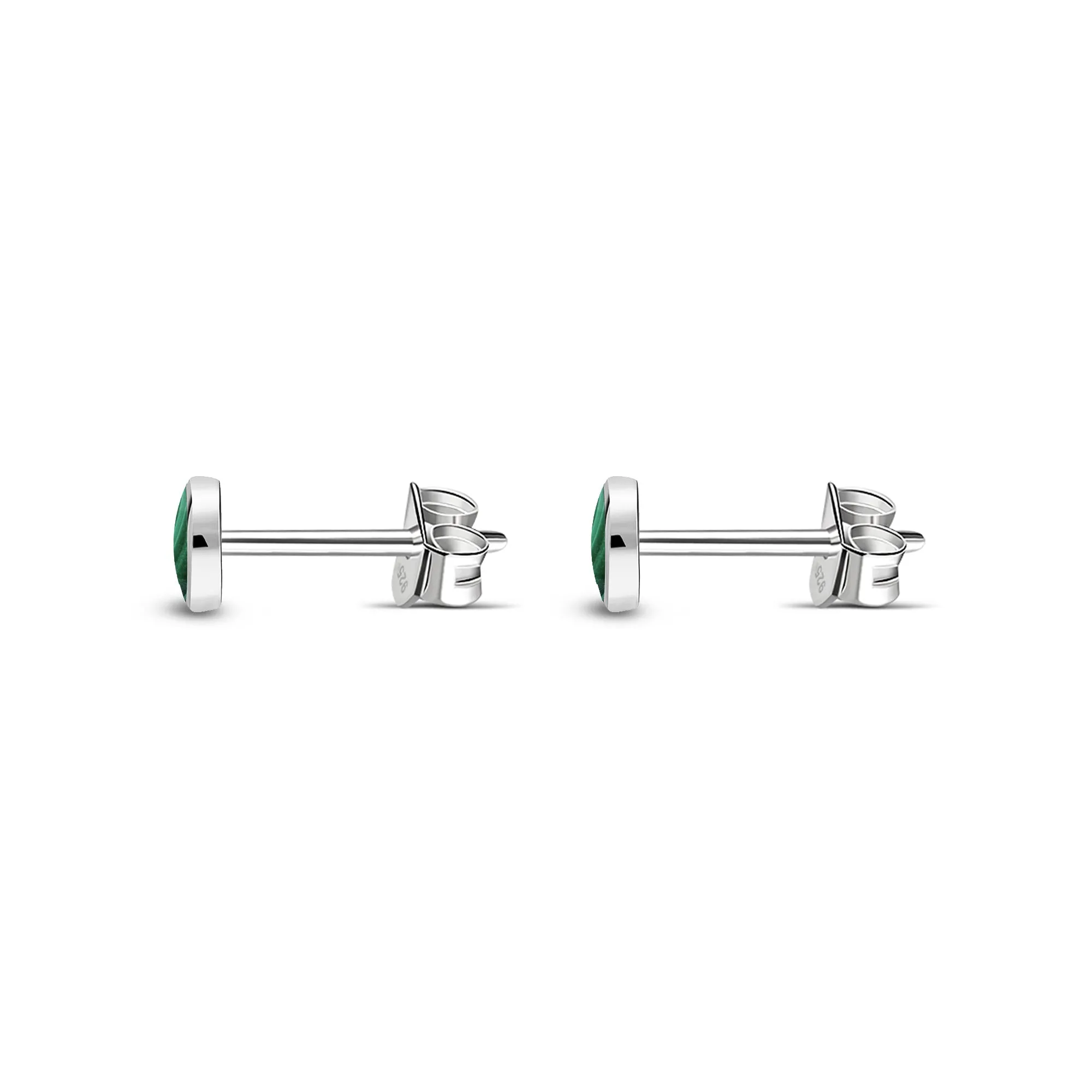 Sterling Silver Malachite Dinky Round Stud Earrings