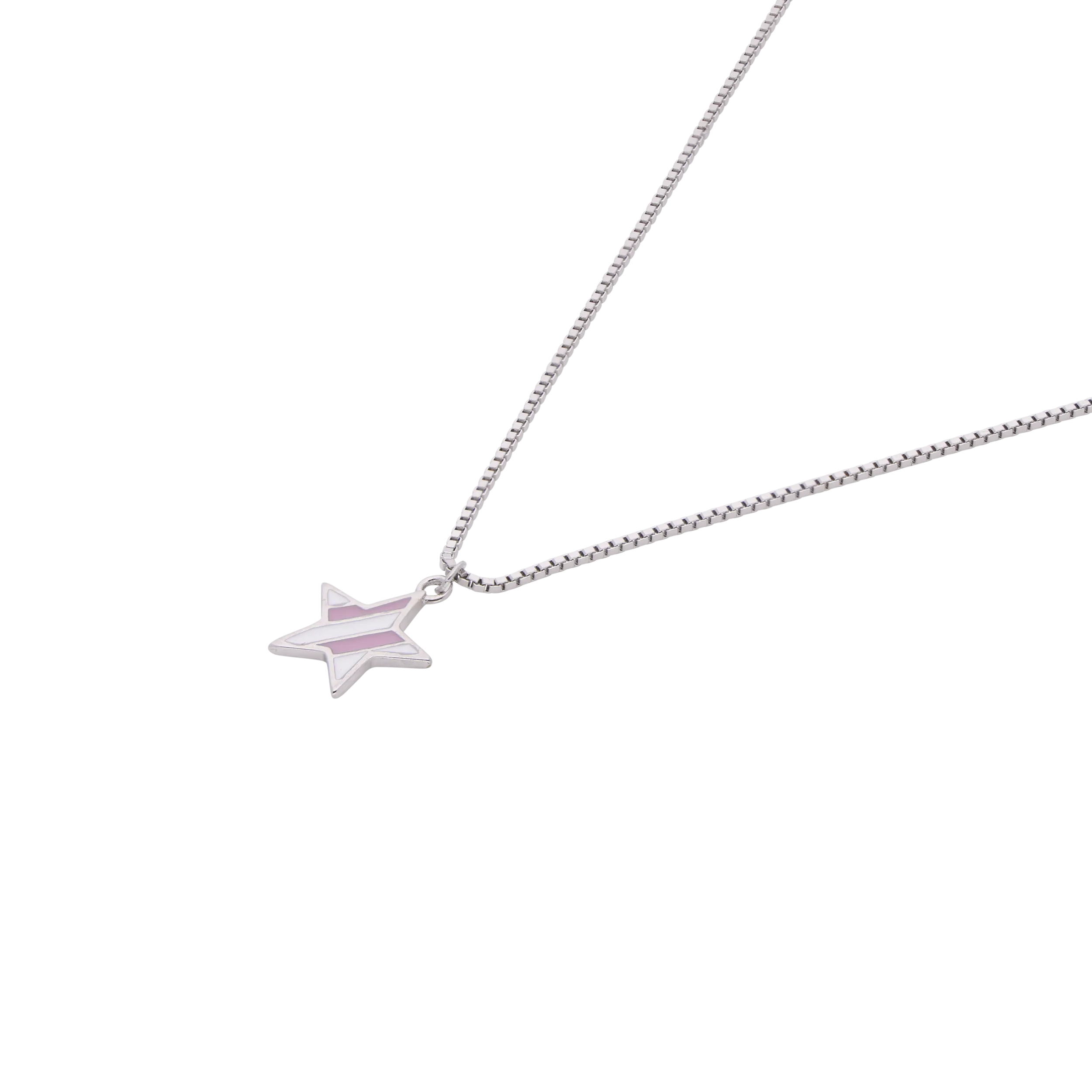Sterling Silver Star Pendant Necklace with Soft Pink Enamel Accent | SKU : 0003630907, 0021546389