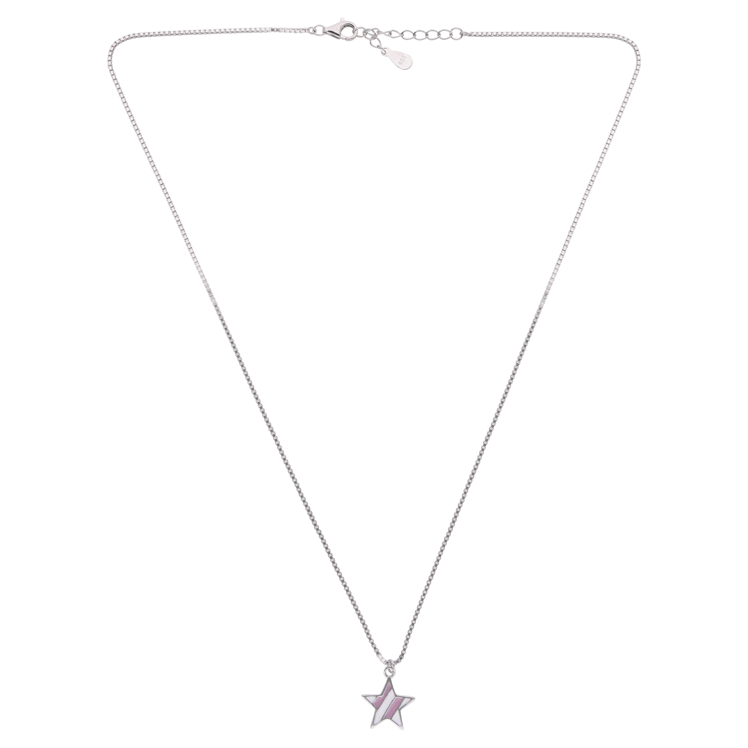 Sterling Silver Star Pendant Necklace with Soft Pink Enamel Accent | SKU : 0003630907, 0021546389