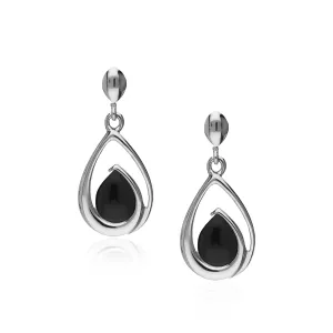 Sterling Silver Whitby Jet Elegant Teardrop Drop Earrings
