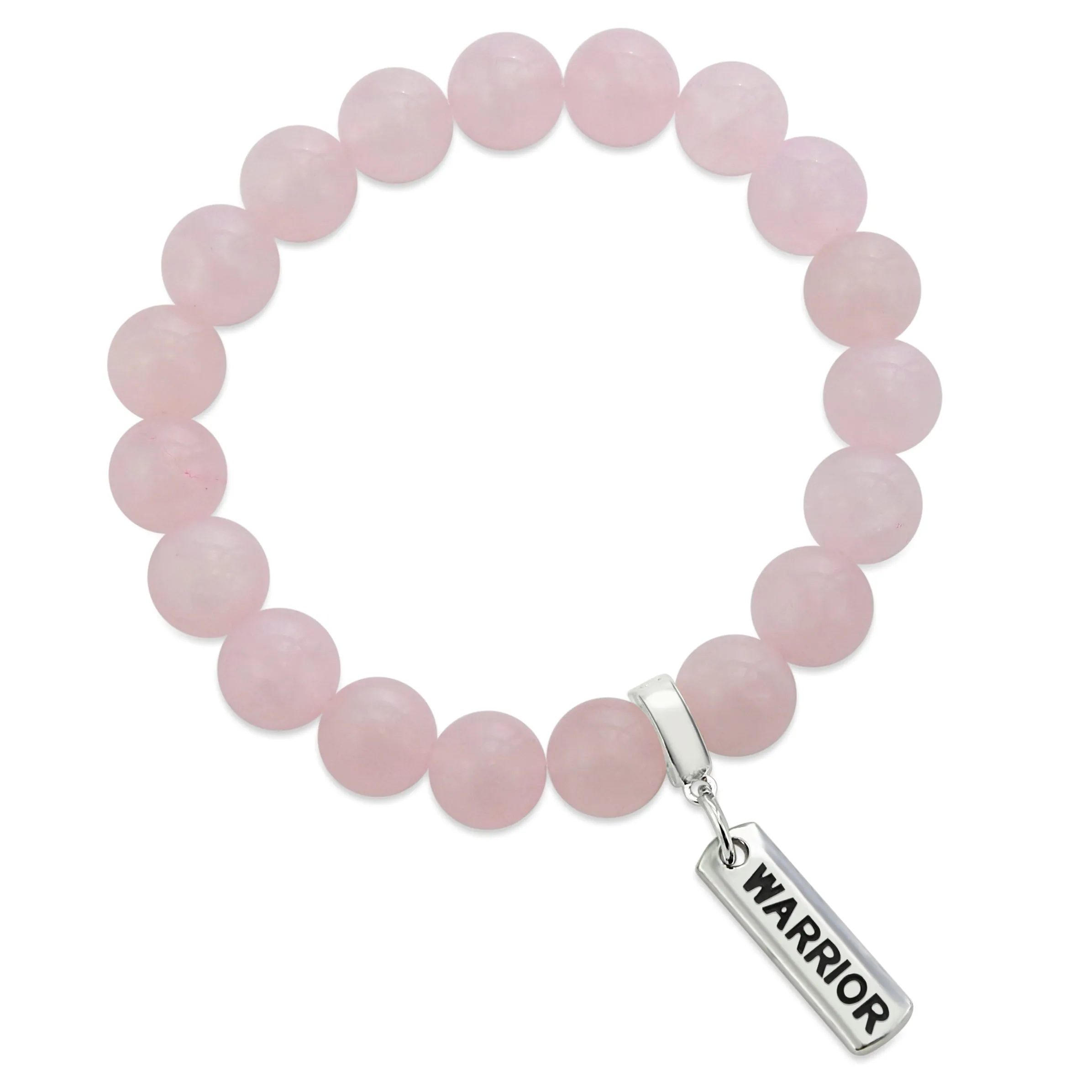 Stone Bracelet - Rose Quartz 10mm Beads - with Silver Word Charm