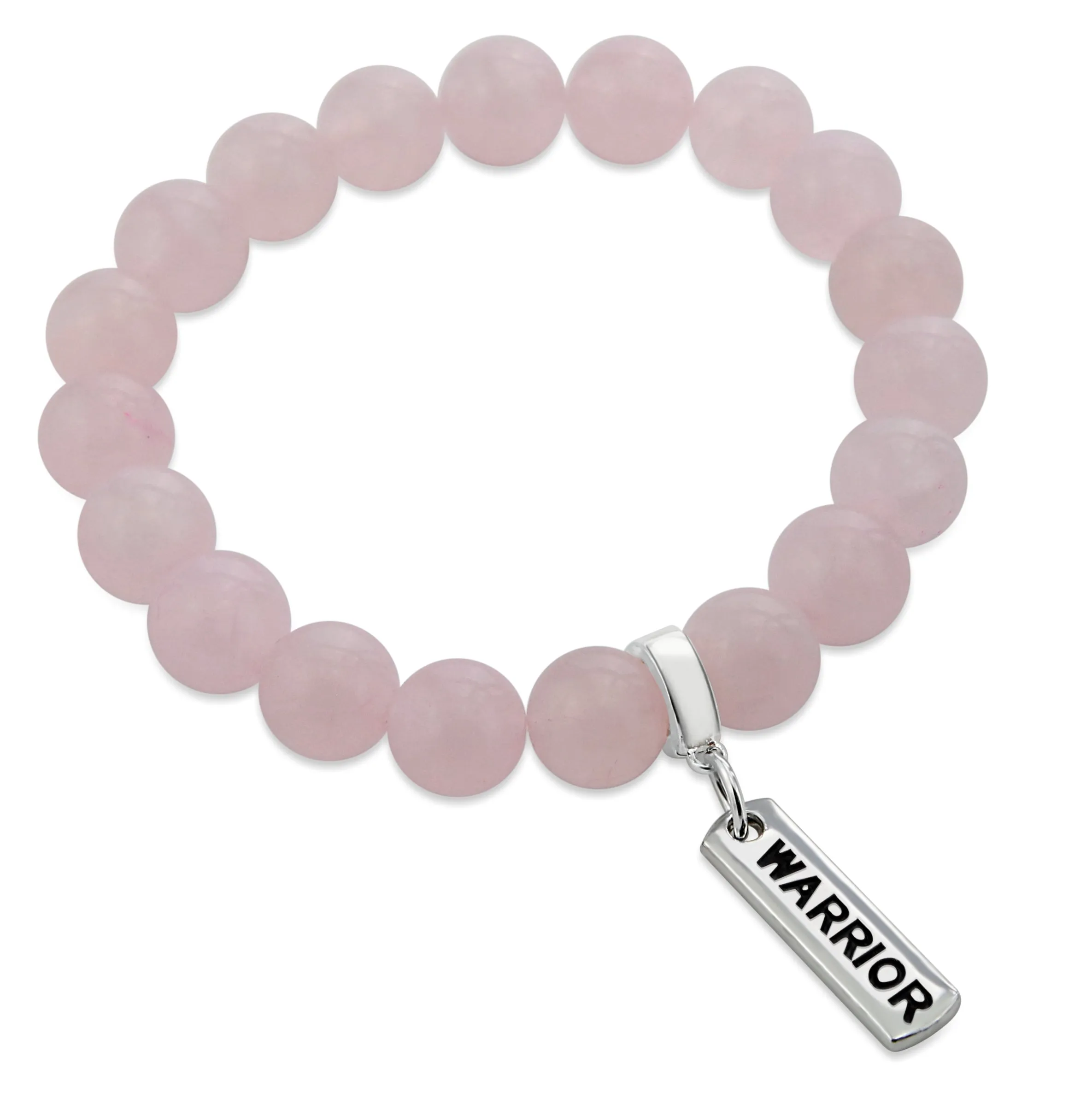 Stone Bracelet - Rose Quartz 10mm Beads - with Silver Word Charm