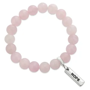 Stone Bracelet - Rose Quartz 10mm Beads - with Silver Word Charm