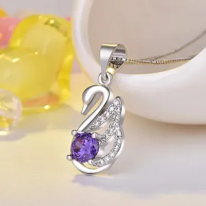 Swan Pendant Necklace Synthetic Gemstone 925 Sterling Silver